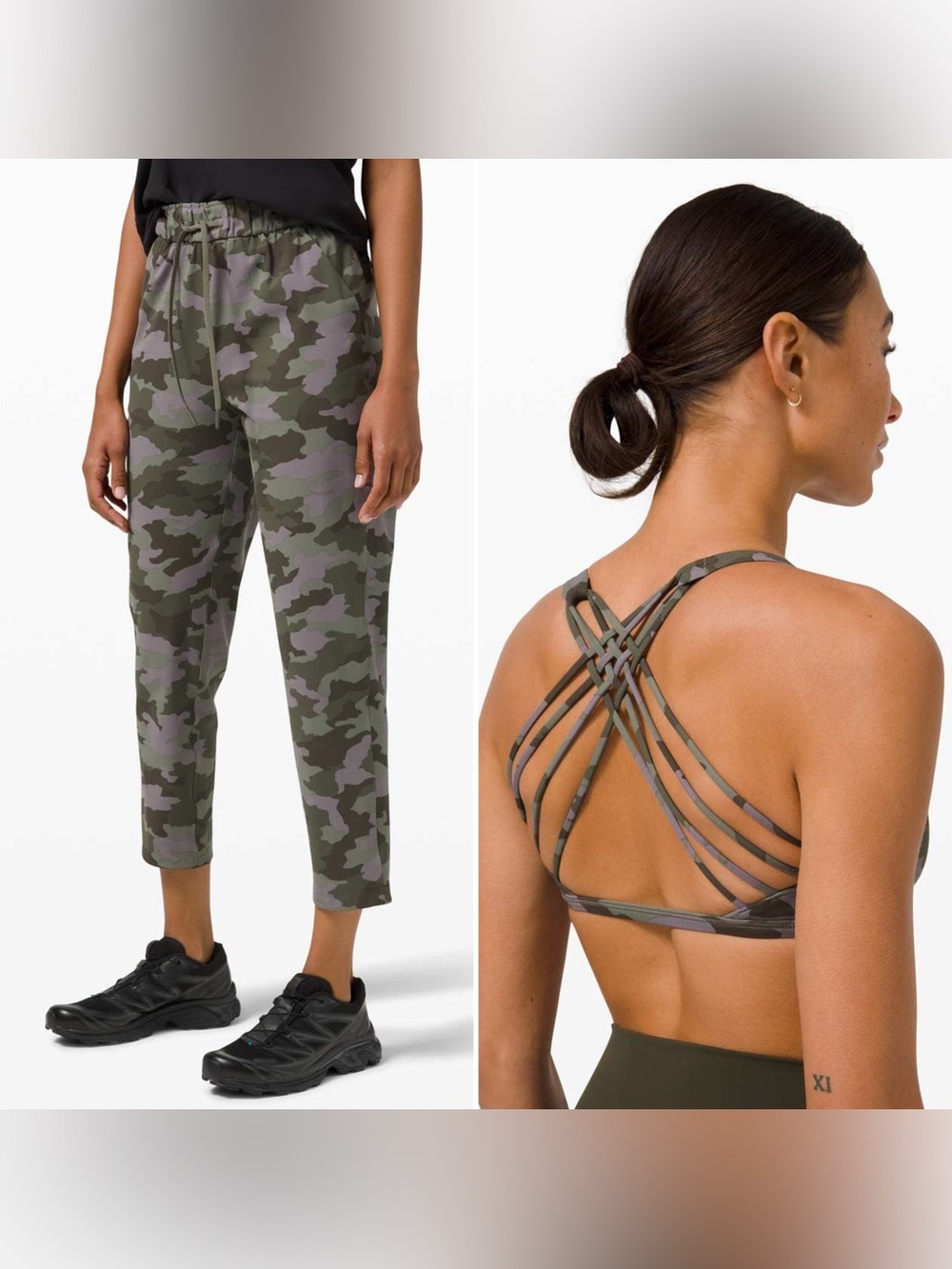 Lululemon Keep Moving Pant & Free To Be Bra Set in Camo Green Women’s Size 12/14